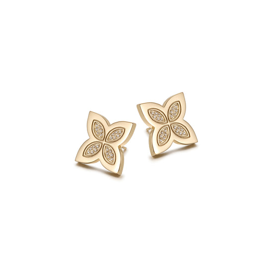 Four leaf clover zircon earrings-SCE393STGCZD