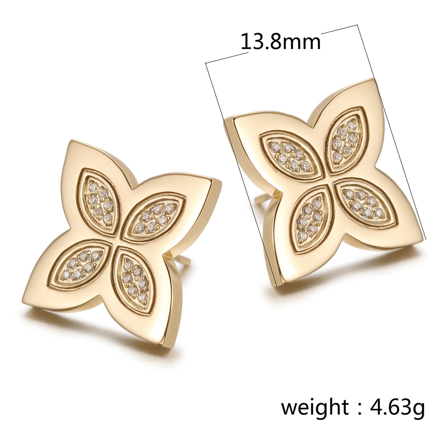 Four leaf clover zircon earrings-SCE393STGCZD