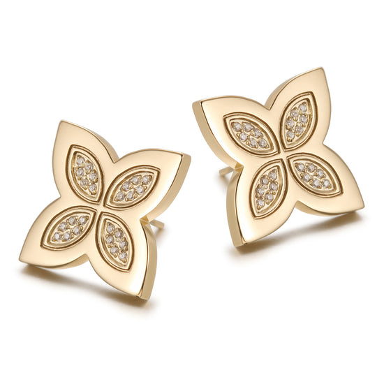 Four leaf clover zircon earrings-SCE393STGCZD