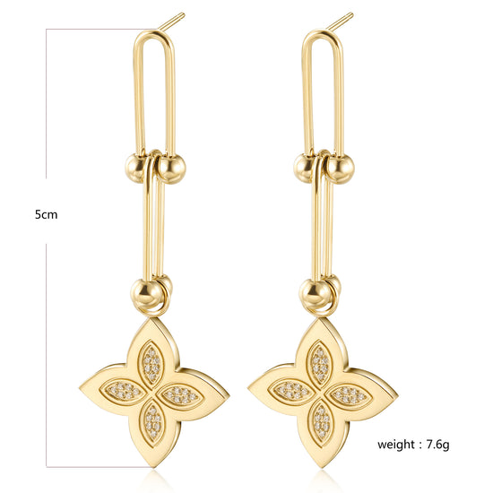 Four leaf clover creative earrings-SCE396STGCZD