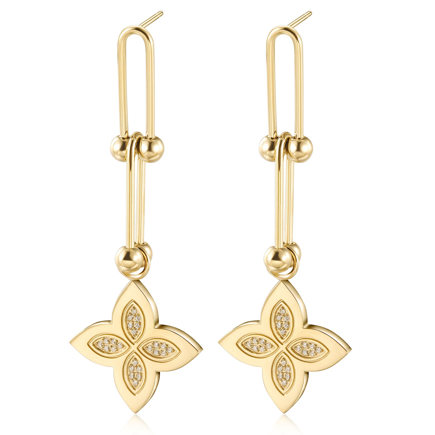 Four leaf clover creative earrings-SCE396STGCZD