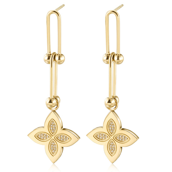 Four leaf clover creative earrings-SCE396STGCZD