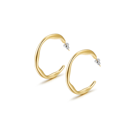 Twisted gold C-shaped earrings-SCE448STMC