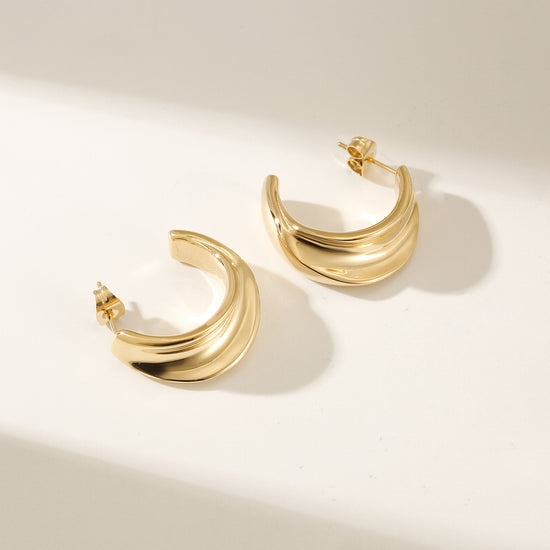 Exaggerated C-shaped smooth earrings-SCE449STGC