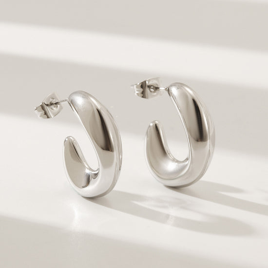 Stainless steel C-shaped earrings-SCE451ST