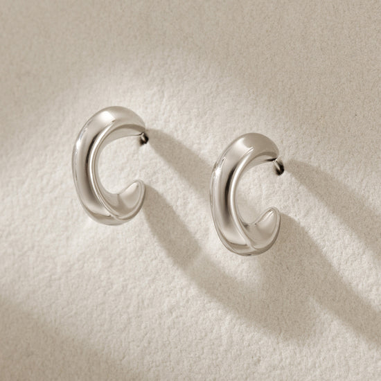 Stainless steel C-shaped earrings-SCE451ST