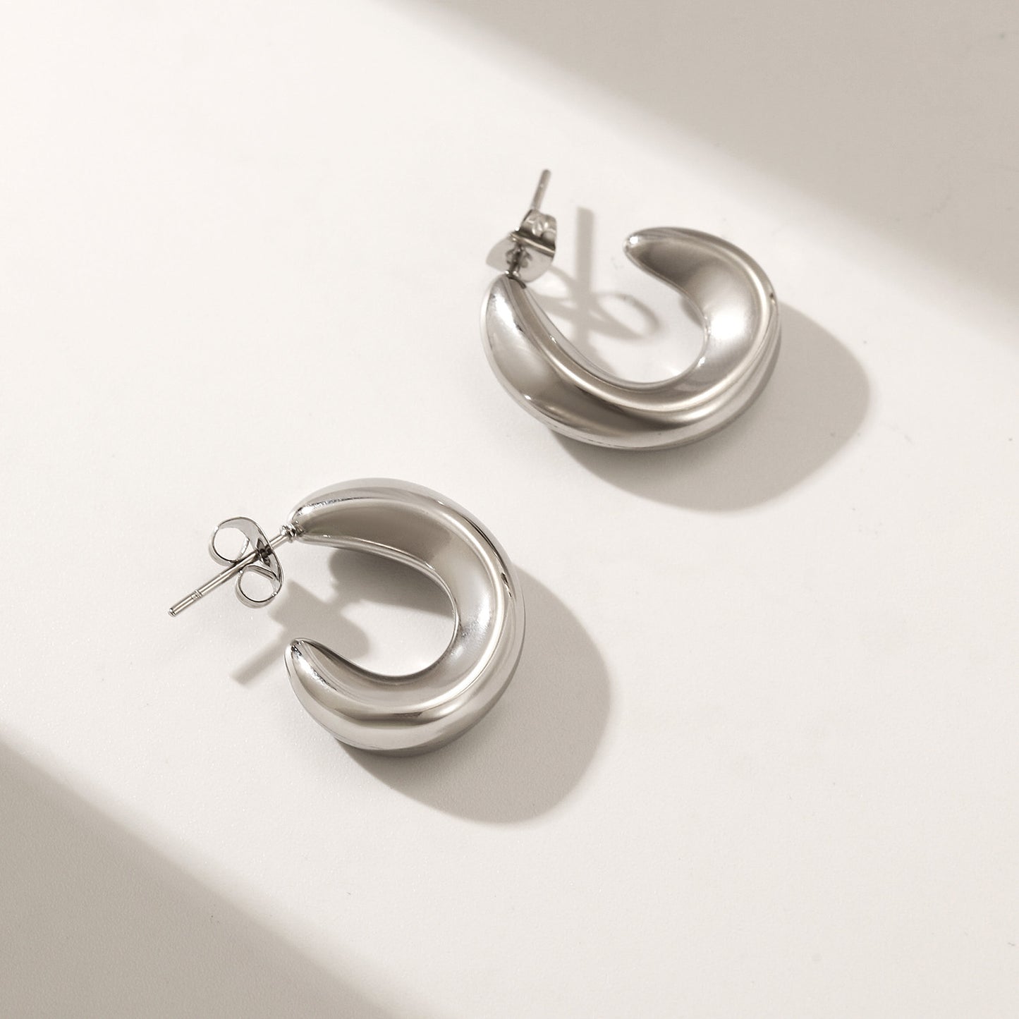 Stainless steel C-shaped earrings-SCE451ST