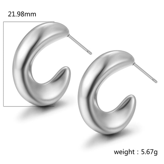 Stainless steel C-shaped earrings-SCE451ST