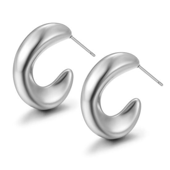 Stainless steel C-shaped earrings-SCE451ST