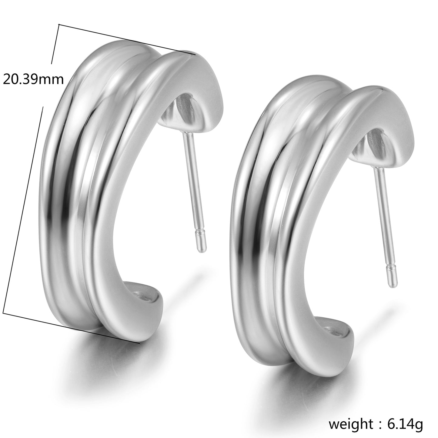 Stainless steel double C-shaped earrings-SCE452ST