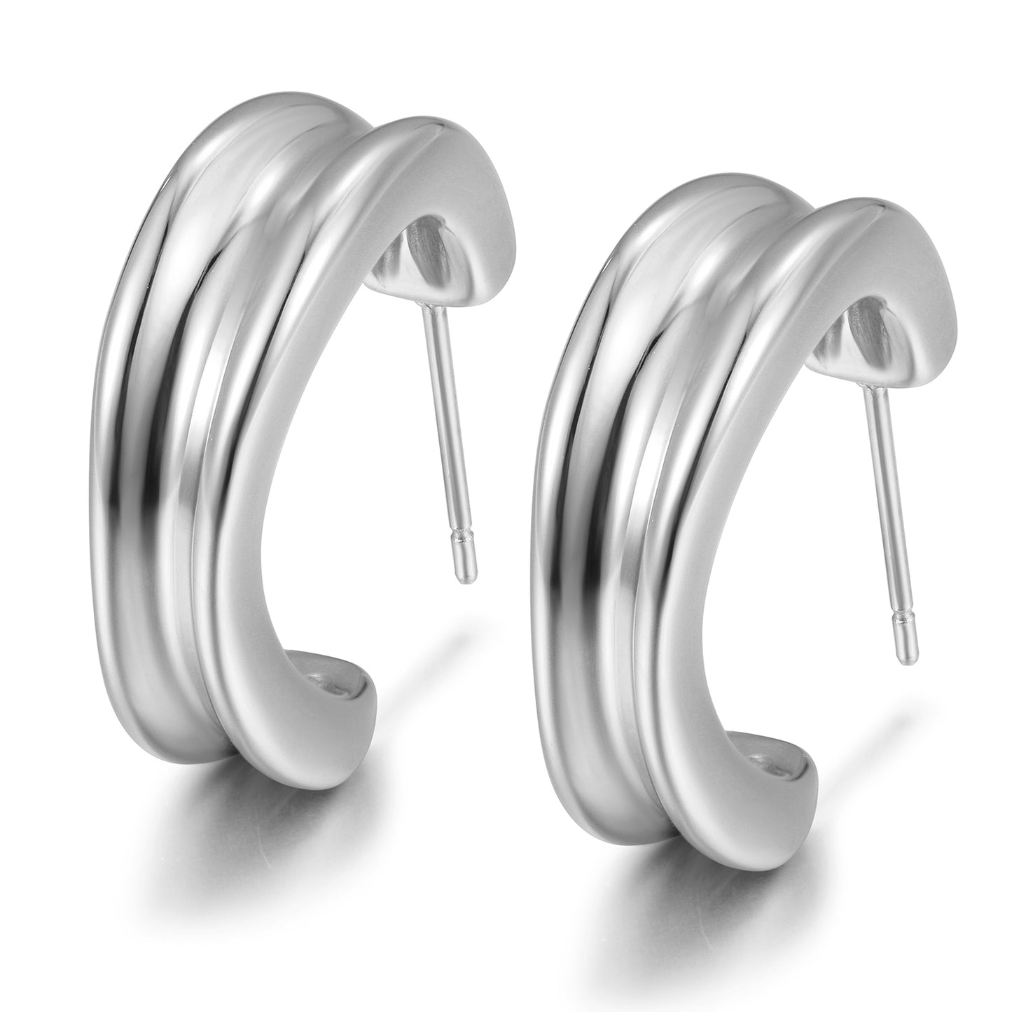 Stainless steel double C-shaped earrings-SCE452ST