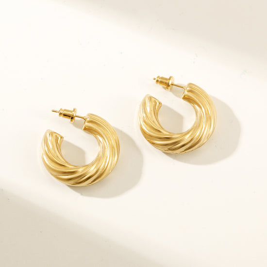 Twisted C-shaped earrings-SCE458STGC