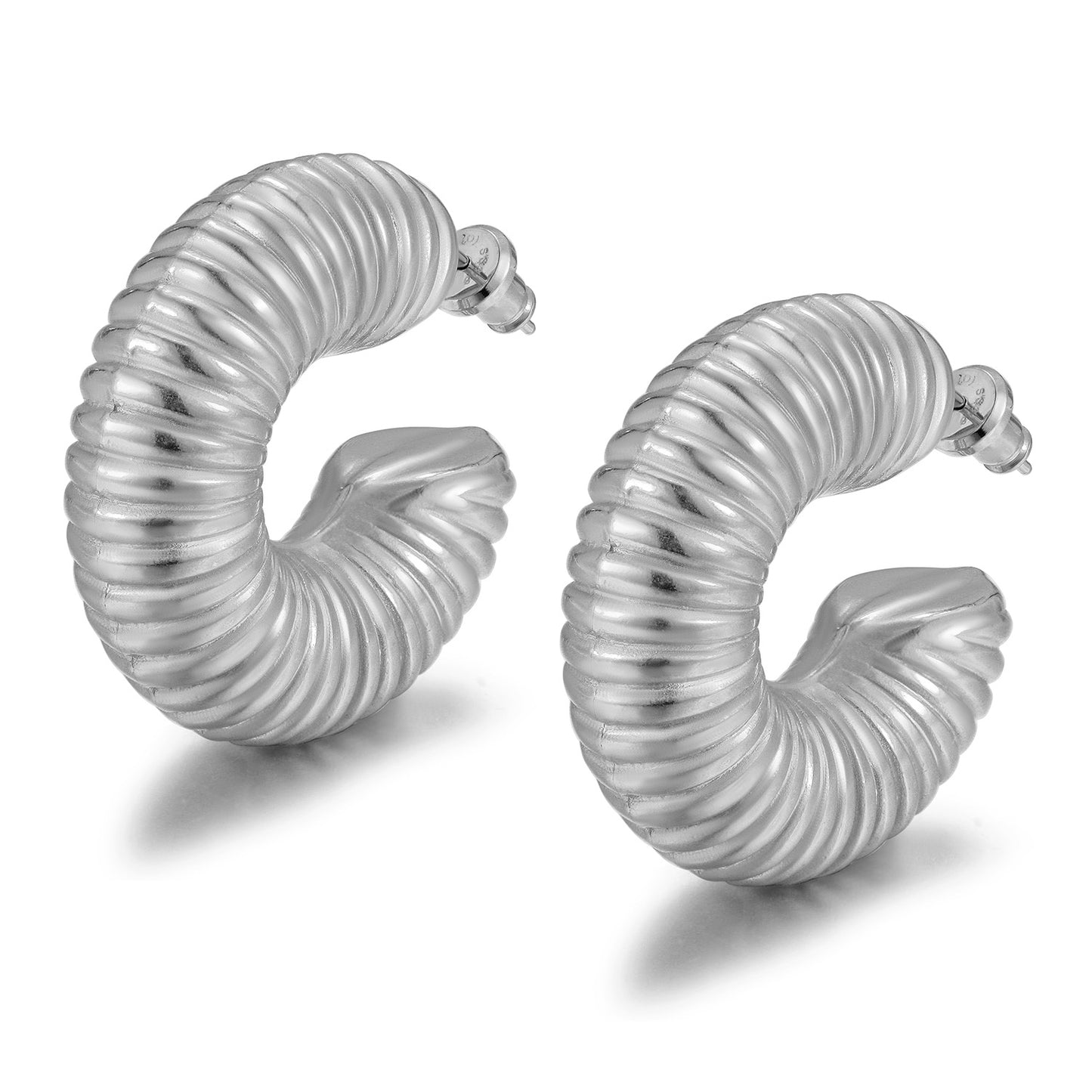 Cable exaggerated C-shaped earrings-SCE460STWG