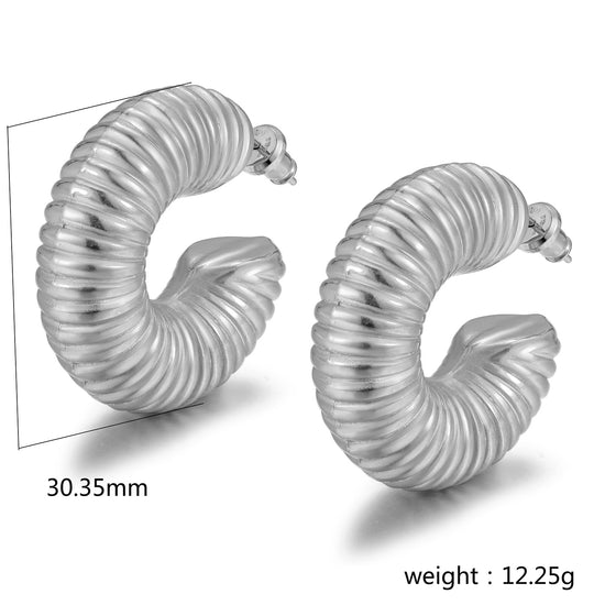 Cable exaggerated C-shaped earrings-SCE460STWG