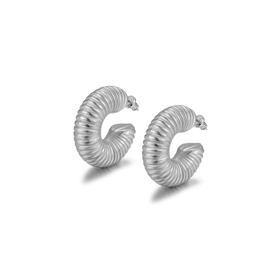 Cable exaggerated C-shaped earrings-SCE460STWG