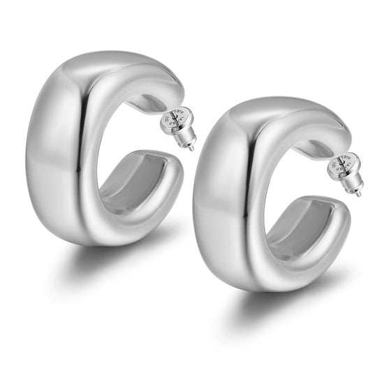 Exaggerated large C smooth earrings-SCE464STWG