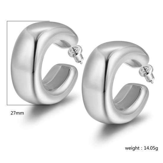 Exaggerated large C smooth earrings-SCE464STWG