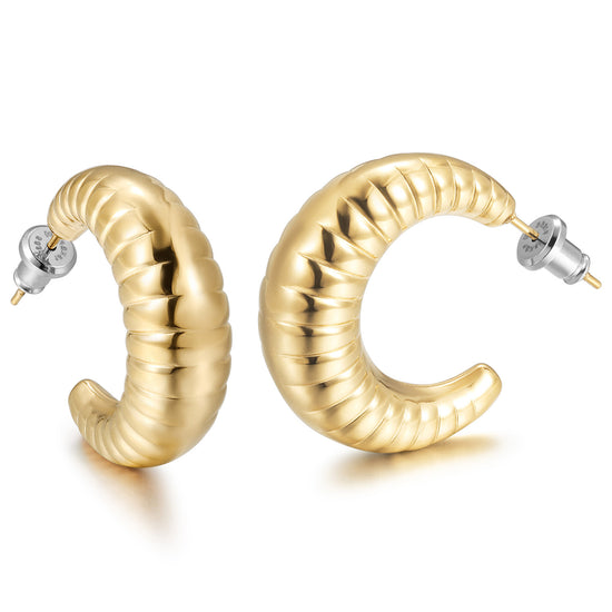 Cable C-shaped earrings-SCE469STMC