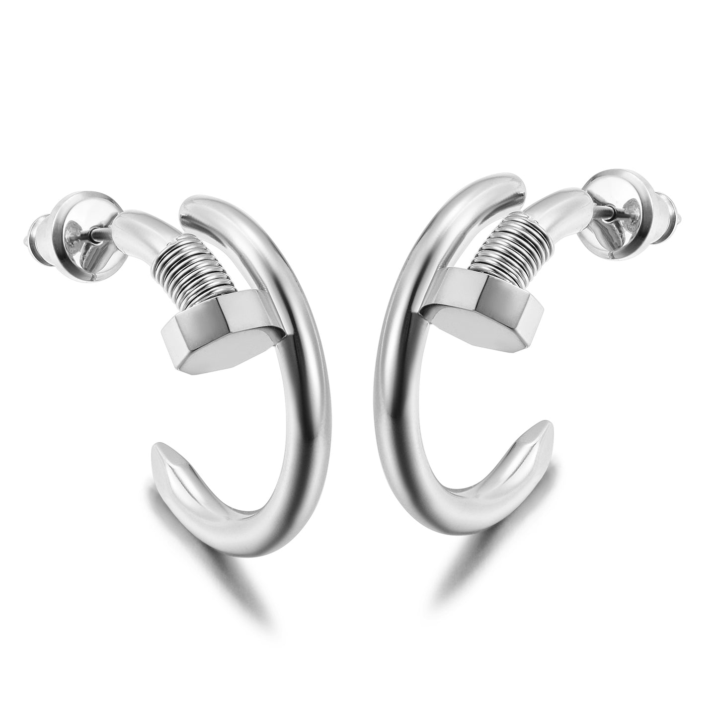 Silver large screw earrings-SCE475STWGS