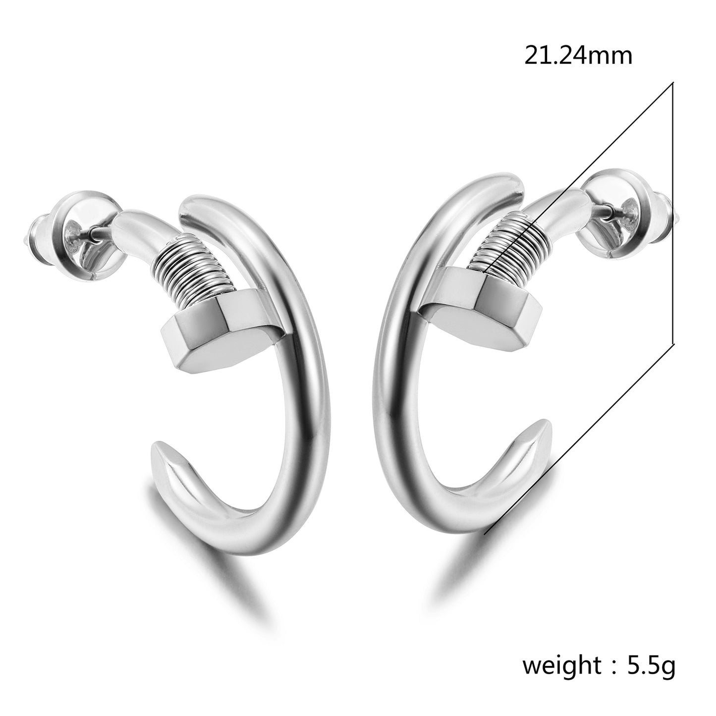 Silver large screw earrings-SCE475STWGS