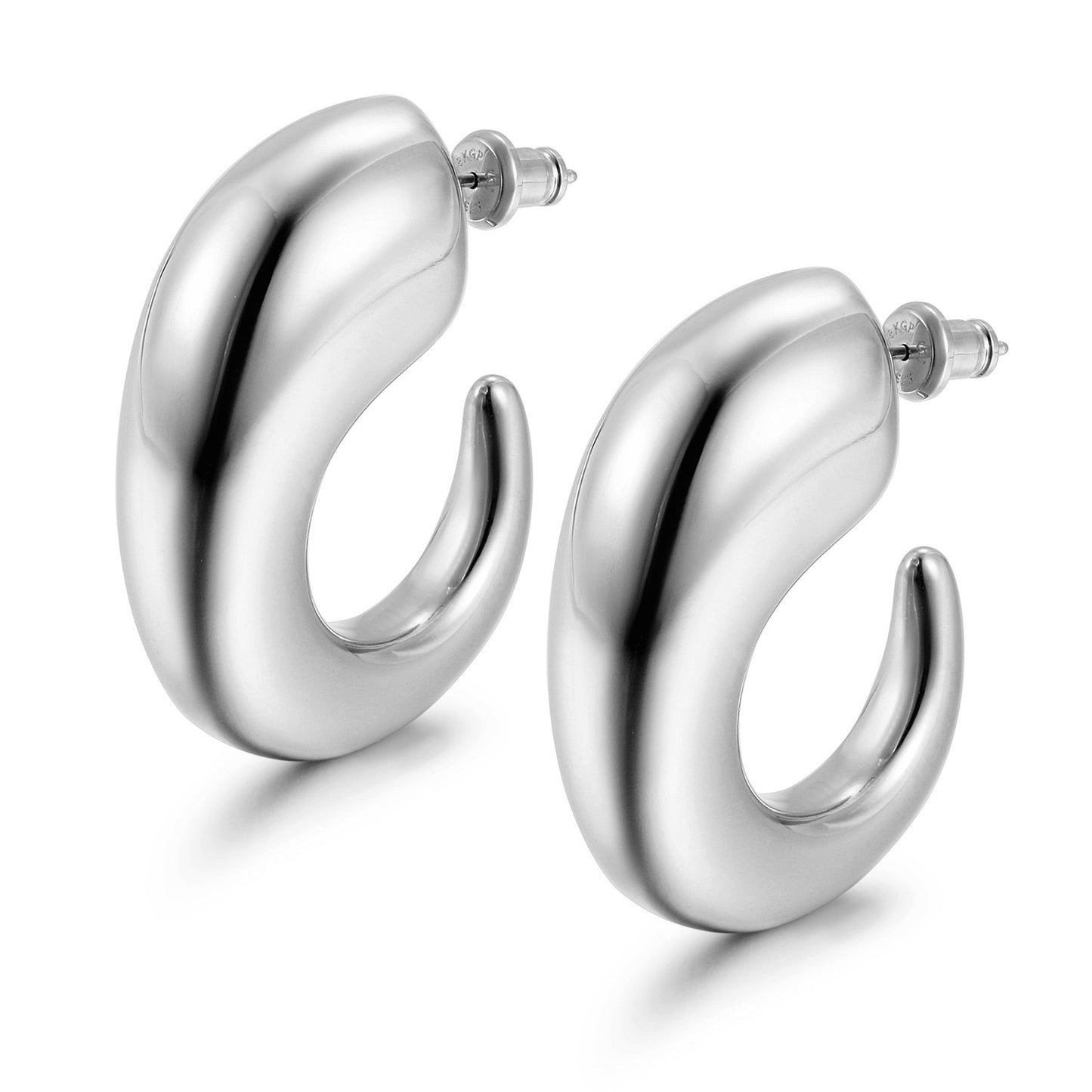 C-shaped smooth earrings-SCE488STWG