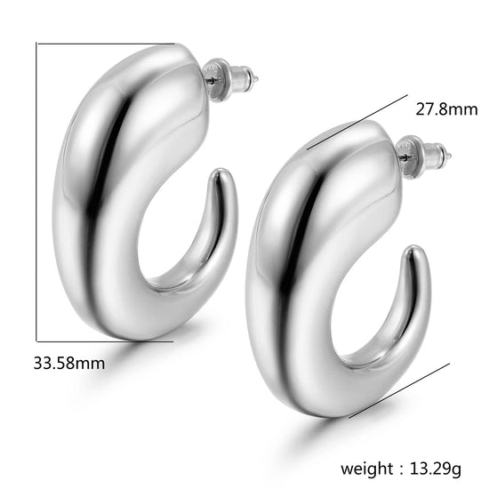 C-shaped smooth earrings-SCE488STWG