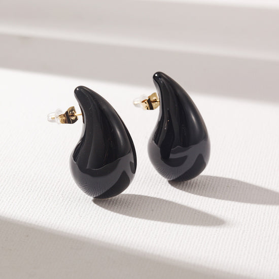 Black Water Drop Earrings-SCE510STGCBK-M