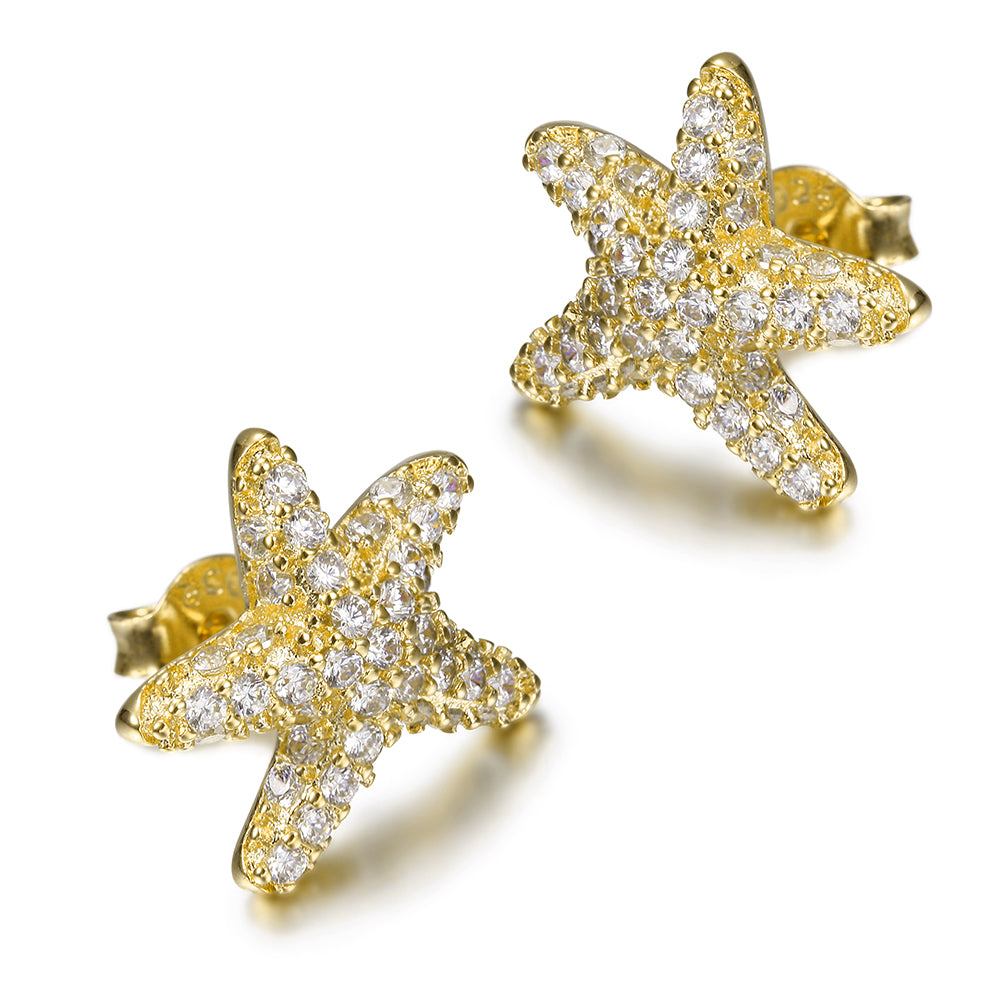 Five pointed star studded diamond earrings-SSE124