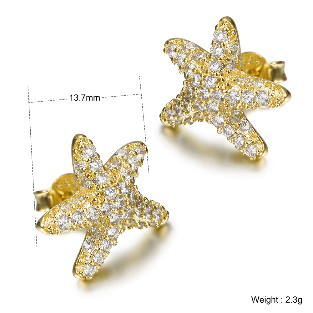 Five pointed star studded diamond earrings-SSE124