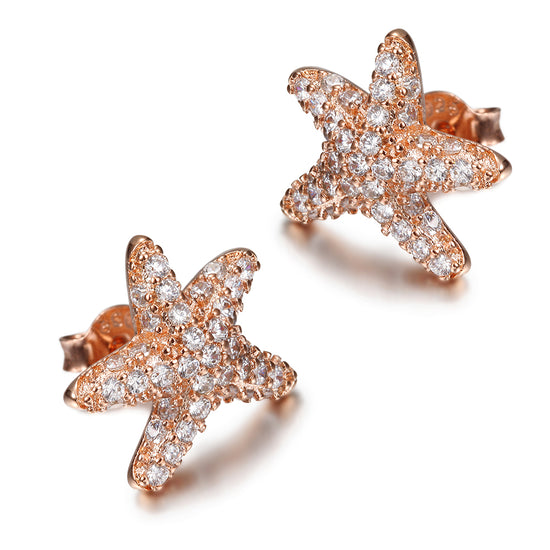 Five pointed star studded diamond earrings-SSE124