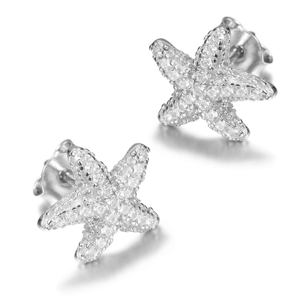 Five pointed star studded diamond earrings-SSE124