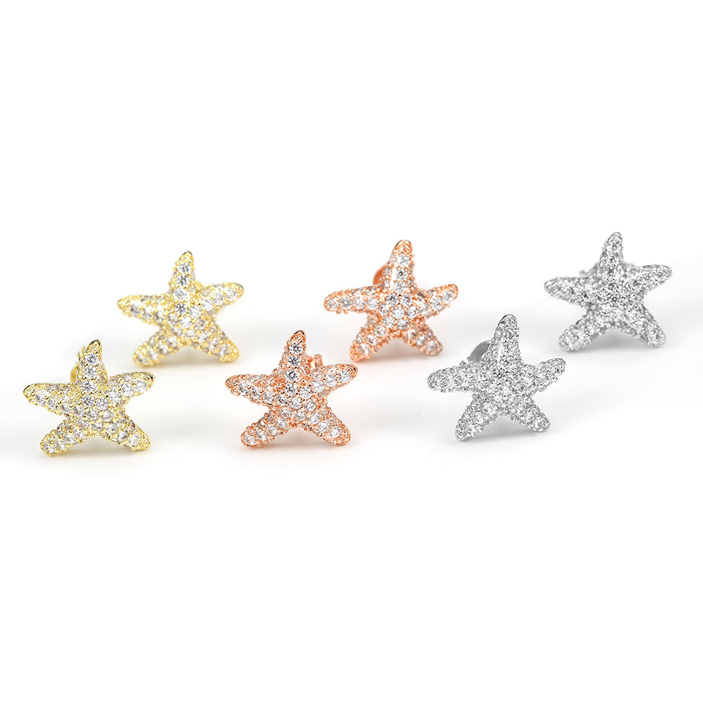 Five pointed star studded diamond earrings-SSE124