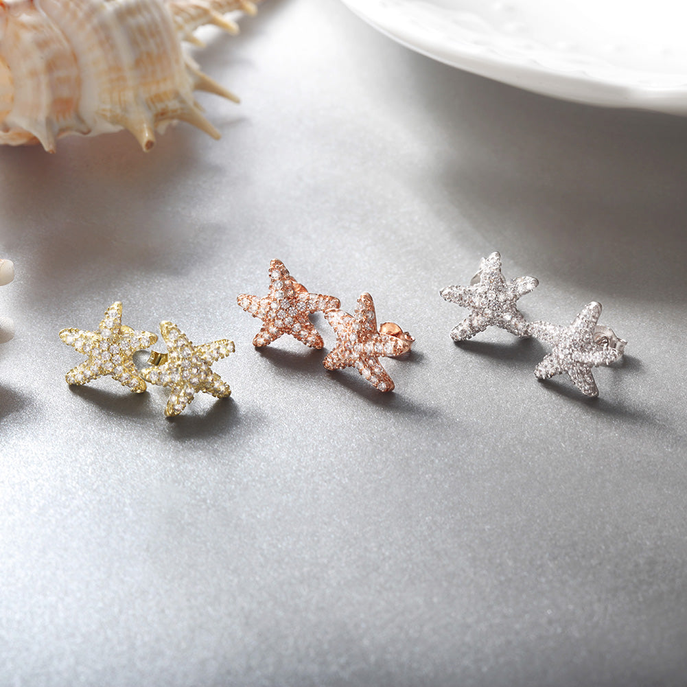 Five pointed star studded diamond earrings-SSE124