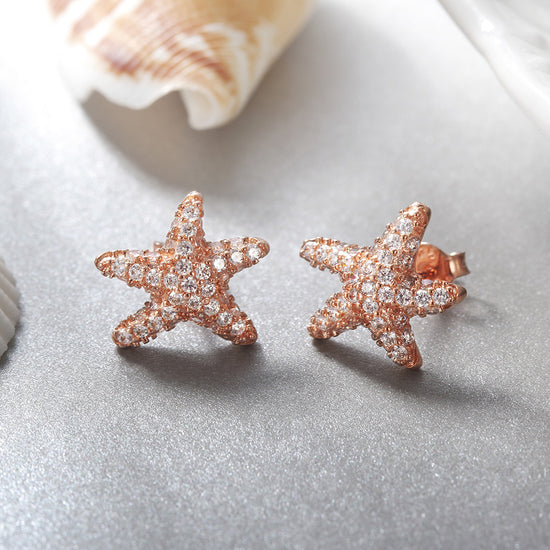 Five pointed star studded diamond earrings-SSE124