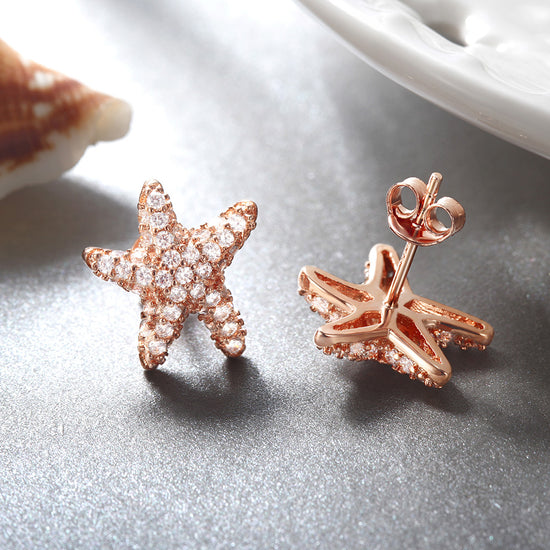 Five pointed star studded diamond earrings-SSE124