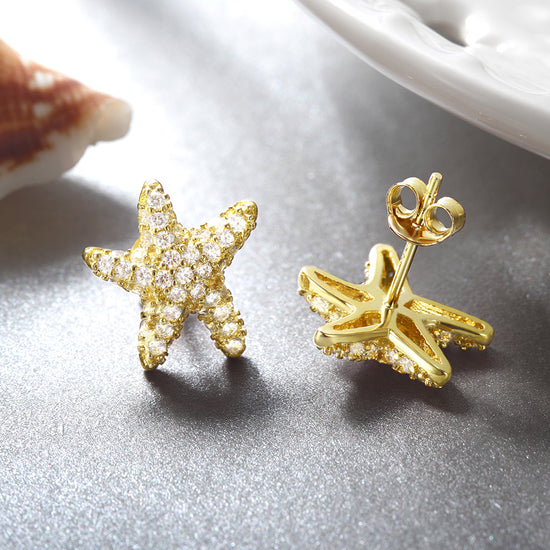 Five pointed star studded diamond earrings-SSE124