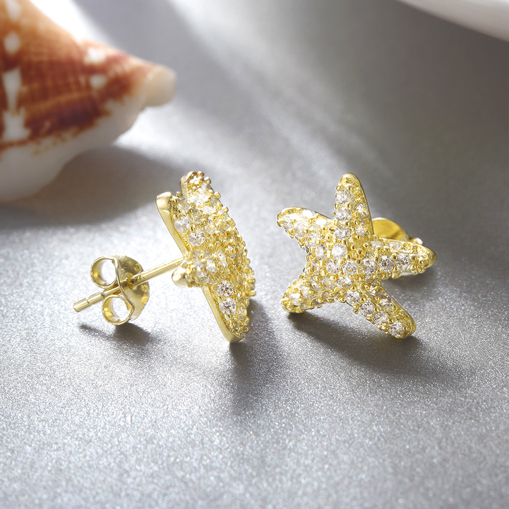 Five pointed star studded diamond earrings-SSE124