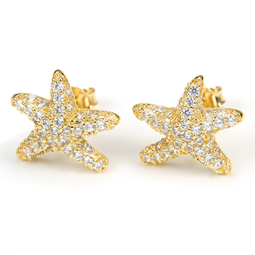 Five pointed star studded diamond earrings-SSE124