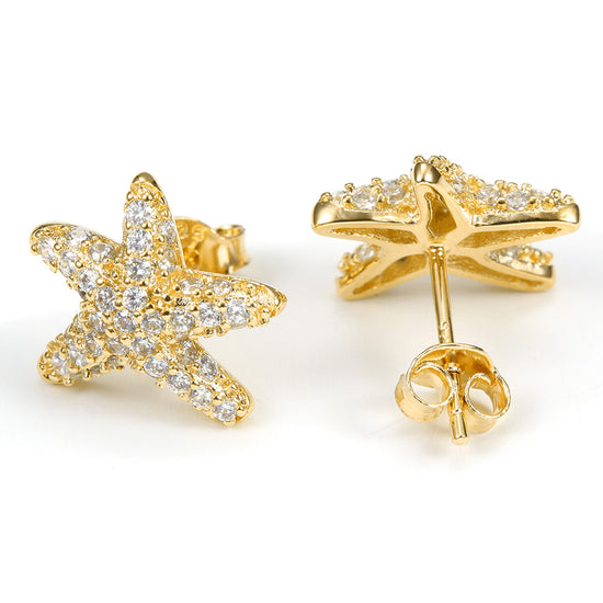 Five pointed star studded diamond earrings-SSE124