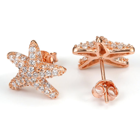 Five pointed star studded diamond earrings-SSE124