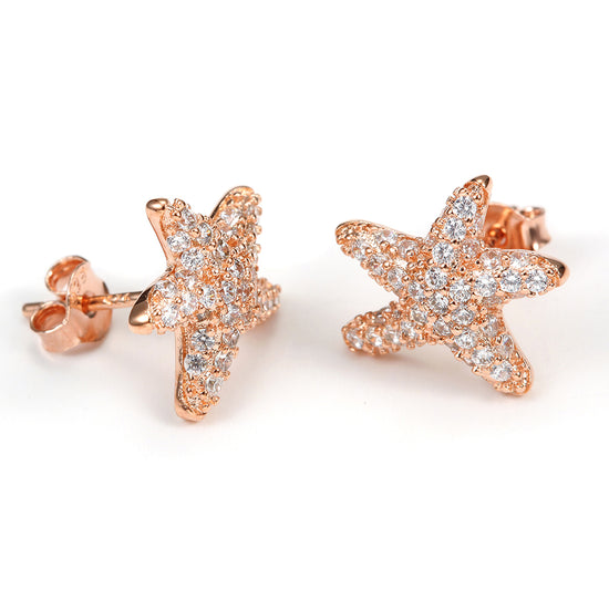 Five pointed star studded diamond earrings-SSE124