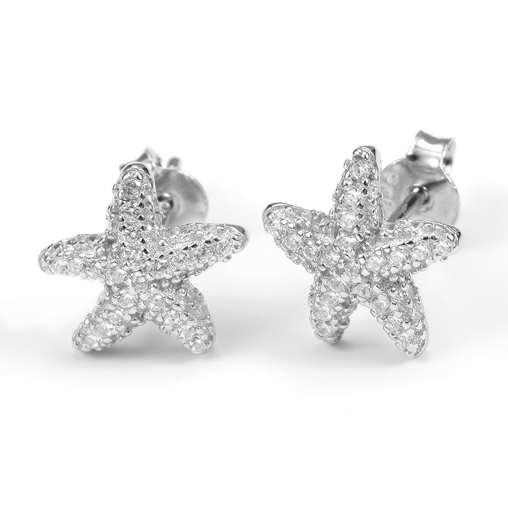 Five pointed star studded diamond earrings-SSE124