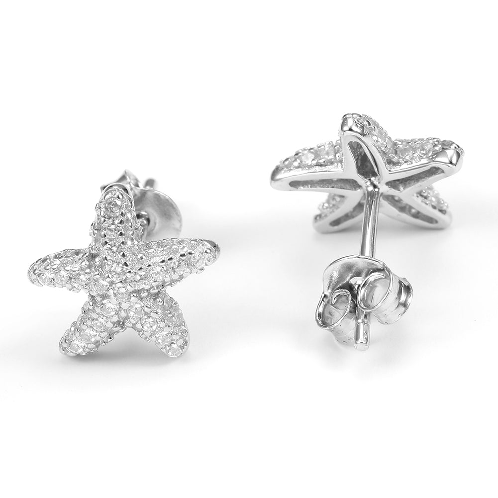 Five pointed star studded diamond earrings-SSE124