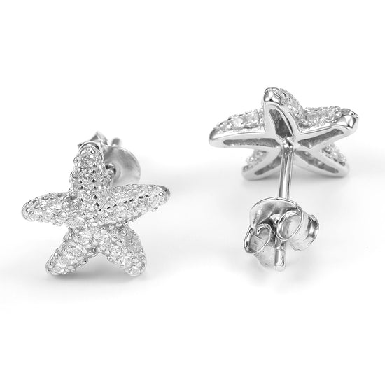 Five pointed star studded diamond earrings-SSE124