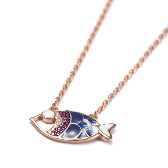 Fish Pendant Rose Gold Necklace -SSN149