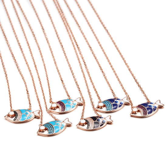 Fish Pendant Rose Gold Necklace -SSN149