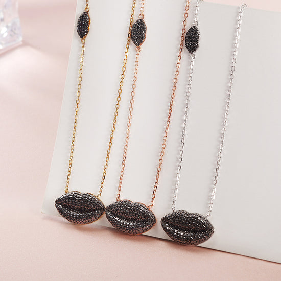 Black Sexy Lip Sterling Silver Necklace - SSN158BK