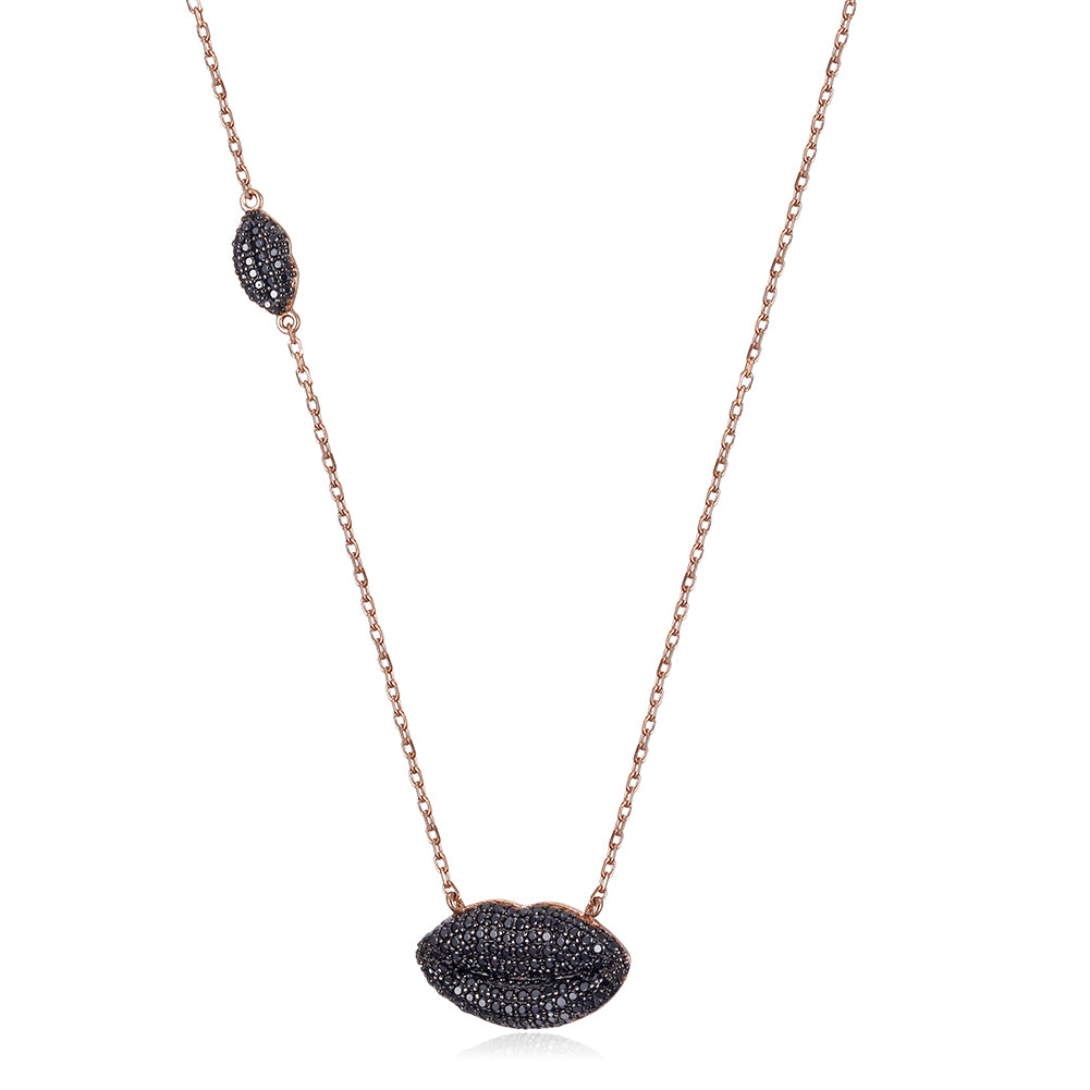 Black Sexy Lip Sterling Silver Necklace - SSN158BK