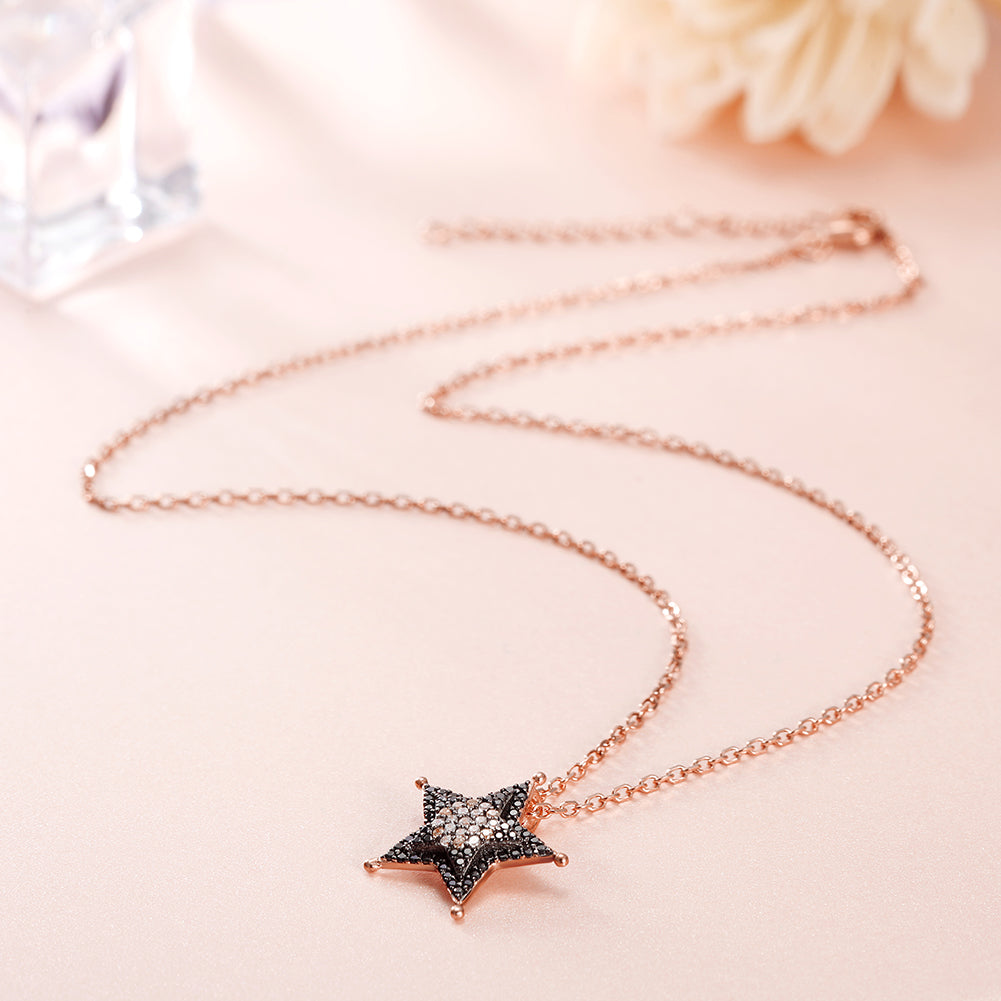 Sterling Silver Star CZ Pendant Necklace - SSN159BK