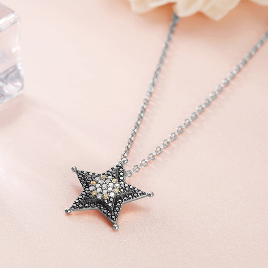 Sterling Silver Star CZ Pendant Necklace - SSN159BK